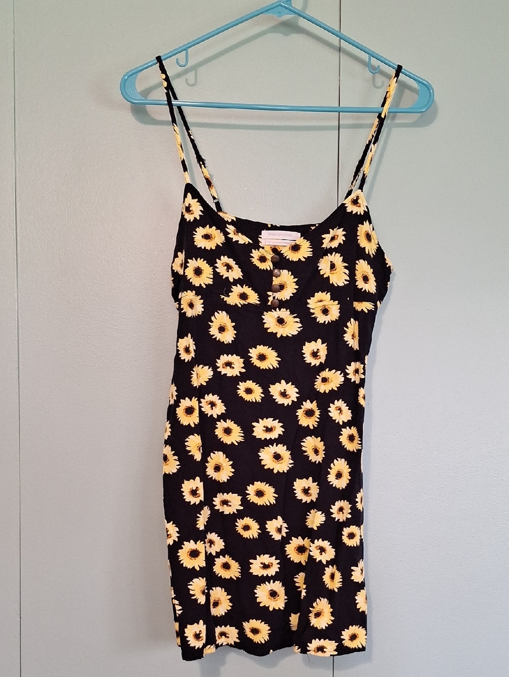 Urban Outfitters Black And Yellow Sunflower Spaghetti Strap Dress Size Small
